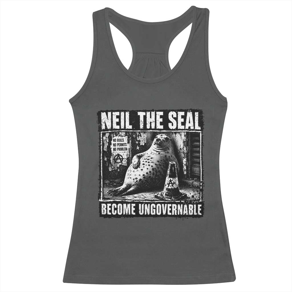 Punk Rock Neil the Seal Become Ungovernable Poster Style Racerback Tank Top Funny Viral Chaotic Elephant Seal Traffic Cone Meme