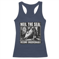 Punk Rock Neil the Seal Become Ungovernable Poster Style Racerback Tank Top Funny Viral Chaotic Elephant Seal Traffic Cone Meme