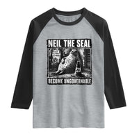 Punk Rock Neil the Seal Become Ungovernable Poster Style Raglan Shirt Funny Viral Chaotic Elephant Seal Traffic Cone Meme