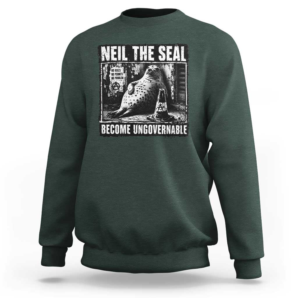 Punk Rock Neil the Seal Become Ungovernable Poster Style Sweatshirt Funny Viral Chaotic Elephant Seal Traffic Cone Meme