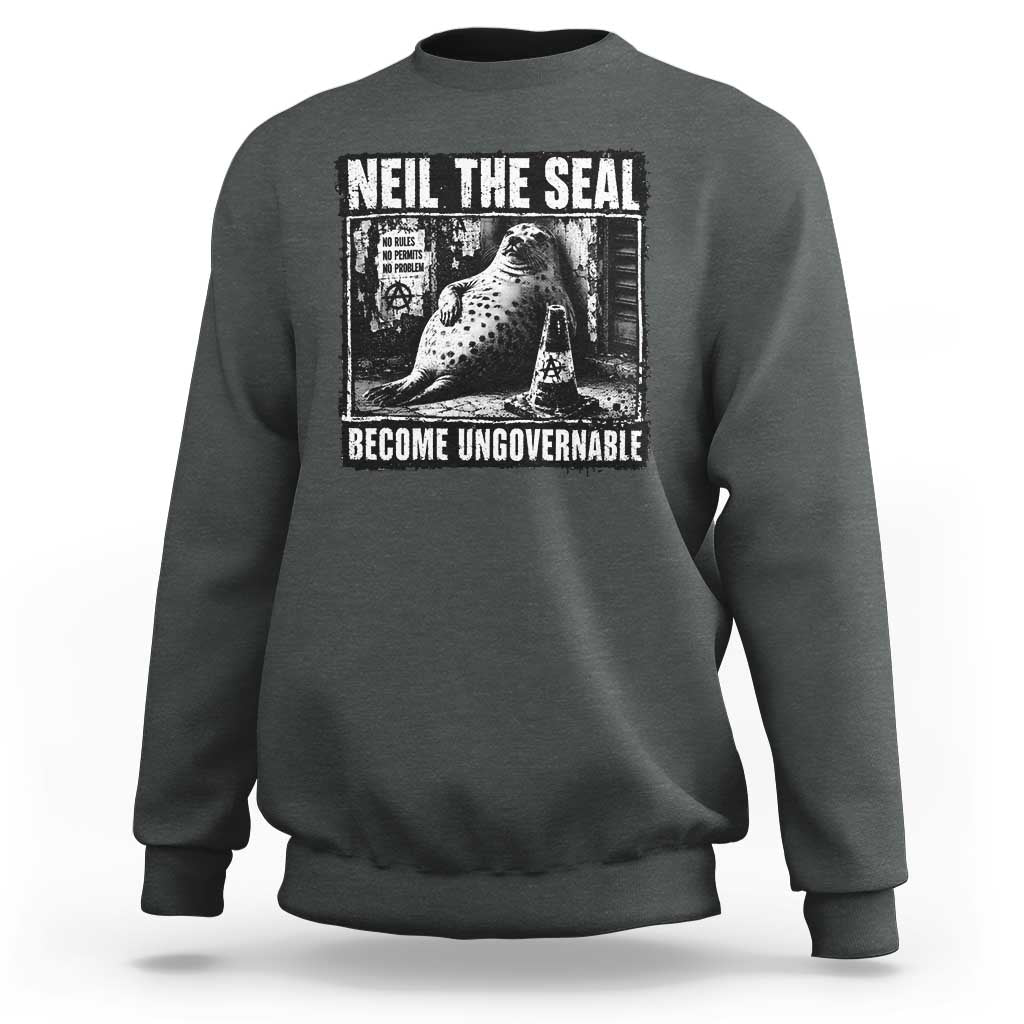 Punk Rock Neil the Seal Become Ungovernable Poster Style Sweatshirt Funny Viral Chaotic Elephant Seal Traffic Cone Meme