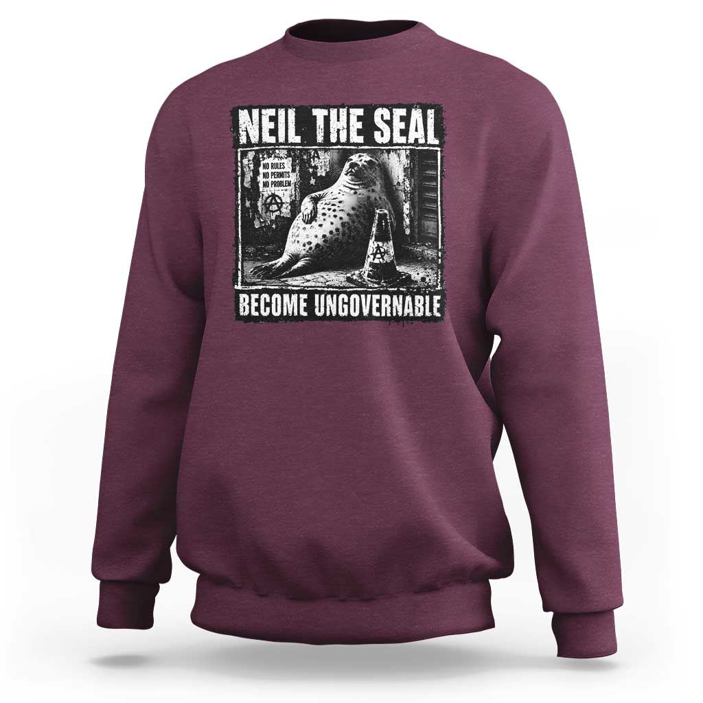 Punk Rock Neil the Seal Become Ungovernable Poster Style Sweatshirt Funny Viral Chaotic Elephant Seal Traffic Cone Meme