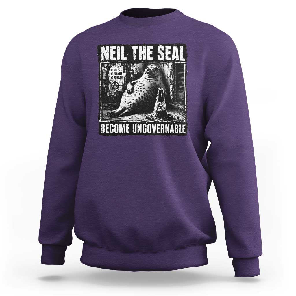 Punk Rock Neil the Seal Become Ungovernable Poster Style Sweatshirt Funny Viral Chaotic Elephant Seal Traffic Cone Meme