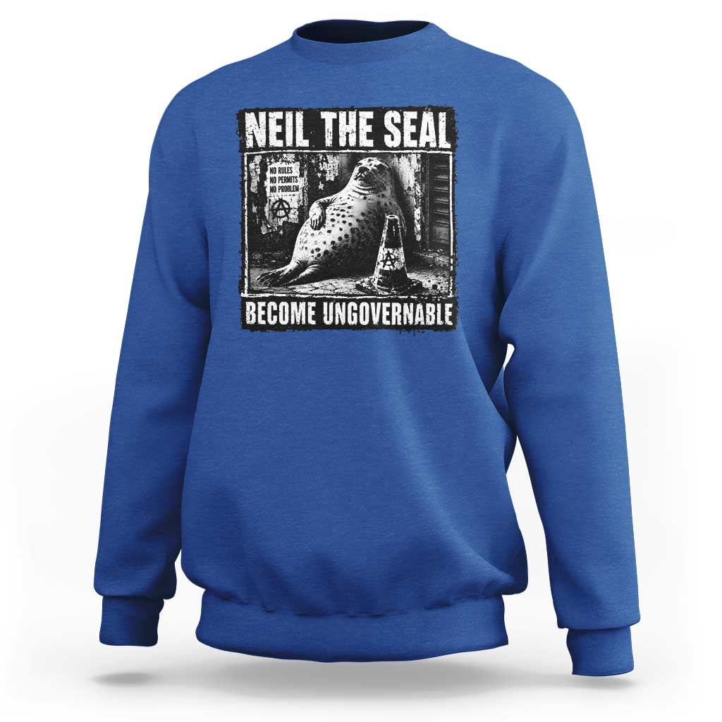 Punk Rock Neil the Seal Become Ungovernable Poster Style Sweatshirt Funny Viral Chaotic Elephant Seal Traffic Cone Meme
