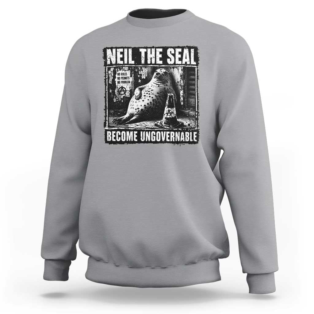 Punk Rock Neil the Seal Become Ungovernable Poster Style Sweatshirt Funny Viral Chaotic Elephant Seal Traffic Cone Meme