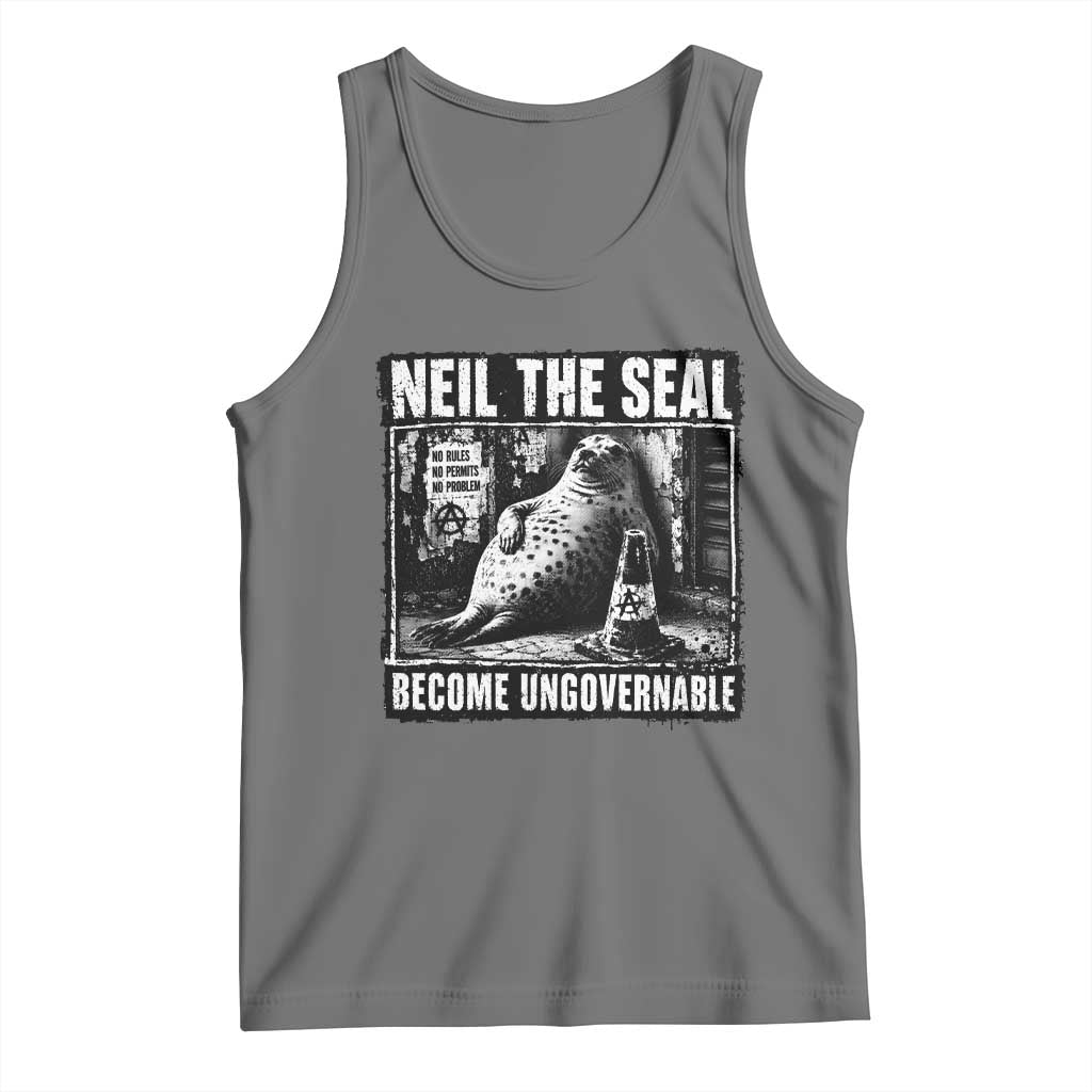Punk Rock Neil the Seal Become Ungovernable Poster Style Tank Top Funny Viral Chaotic Elephant Seal Traffic Cone Meme