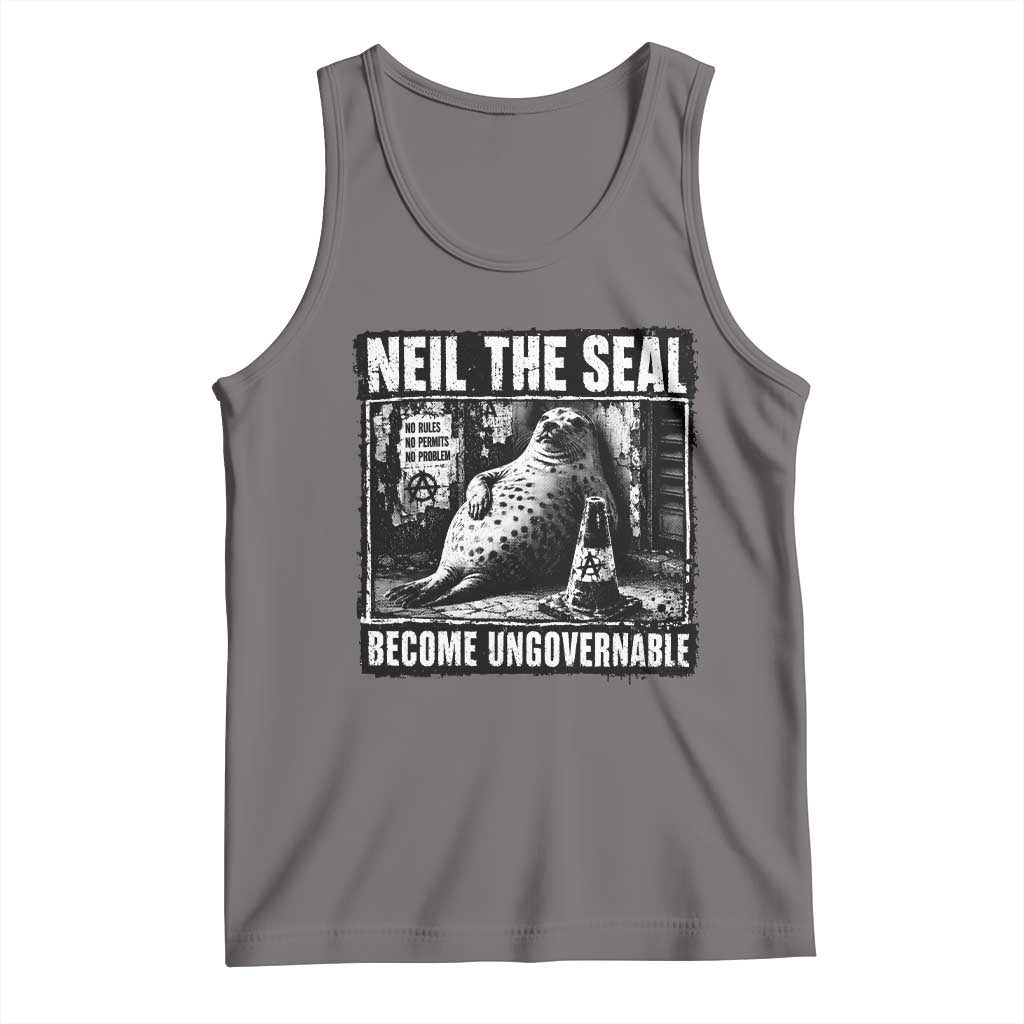 Punk Rock Neil the Seal Become Ungovernable Poster Style Tank Top Funny Viral Chaotic Elephant Seal Traffic Cone Meme