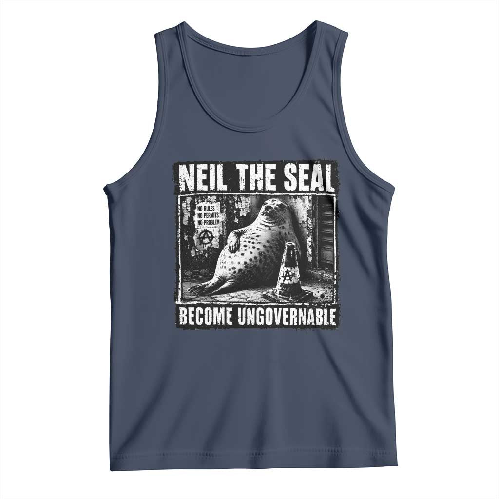 Punk Rock Neil the Seal Become Ungovernable Poster Style Tank Top Funny Viral Chaotic Elephant Seal Traffic Cone Meme