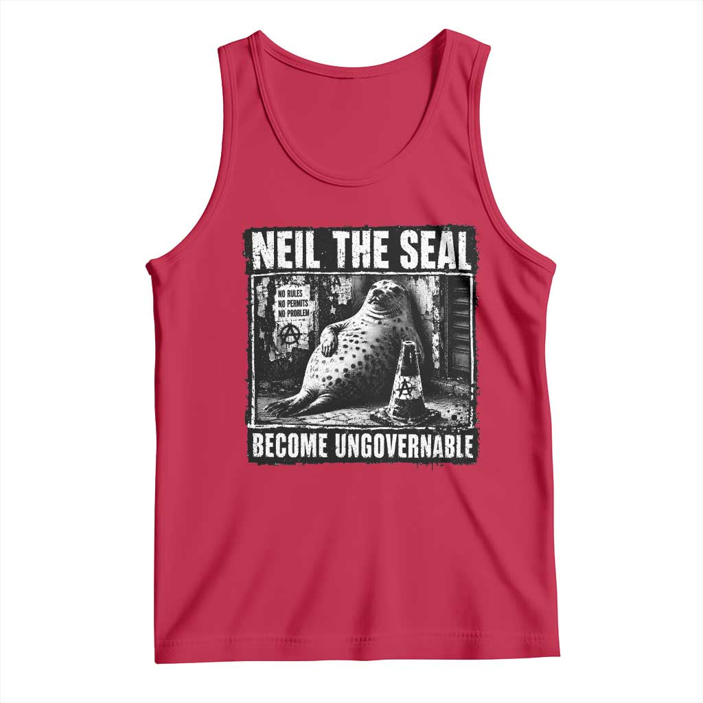 Punk Rock Neil the Seal Become Ungovernable Poster Style Tank Top Funny Viral Chaotic Elephant Seal Traffic Cone Meme