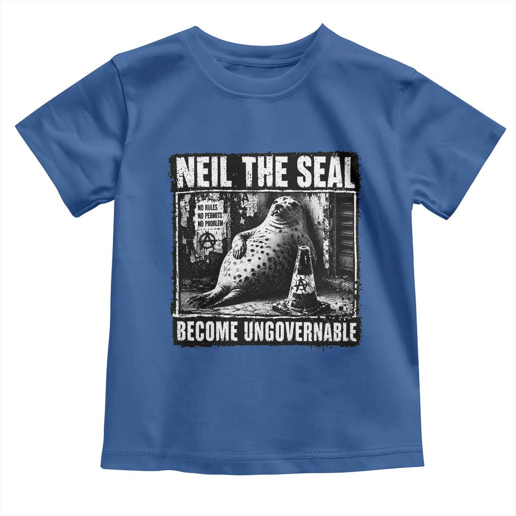 Punk Rock Neil the Seal Become Ungovernable Poster Style Toddler T Shirt Funny Viral Chaotic Elephant Seal Traffic Cone Meme