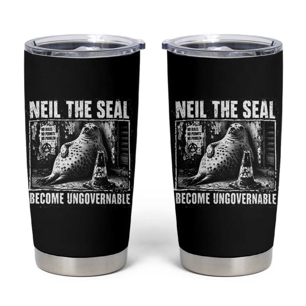 Punk Rock Neil the Seal Become Ungovernable Poster Style Tumbler Cup Funny Viral Chaotic Elephant Seal Traffic Cone Meme