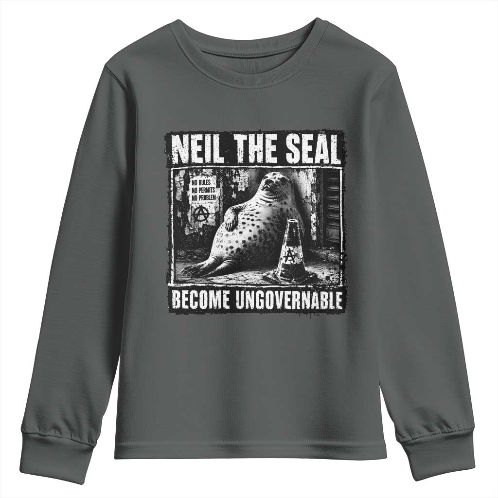 Punk Rock Neil the Seal Become Ungovernable Poster Style Youth Sweatshirt Funny Viral Chaotic Elephant Seal Traffic Cone Meme