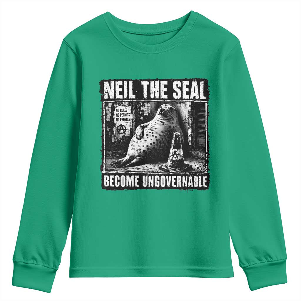 Punk Rock Neil the Seal Become Ungovernable Poster Style Youth Sweatshirt Funny Viral Chaotic Elephant Seal Traffic Cone Meme