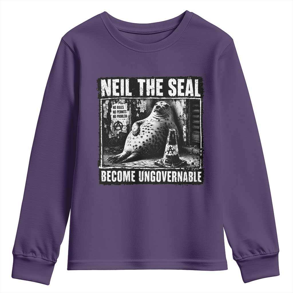 Punk Rock Neil the Seal Become Ungovernable Poster Style Youth Sweatshirt Funny Viral Chaotic Elephant Seal Traffic Cone Meme