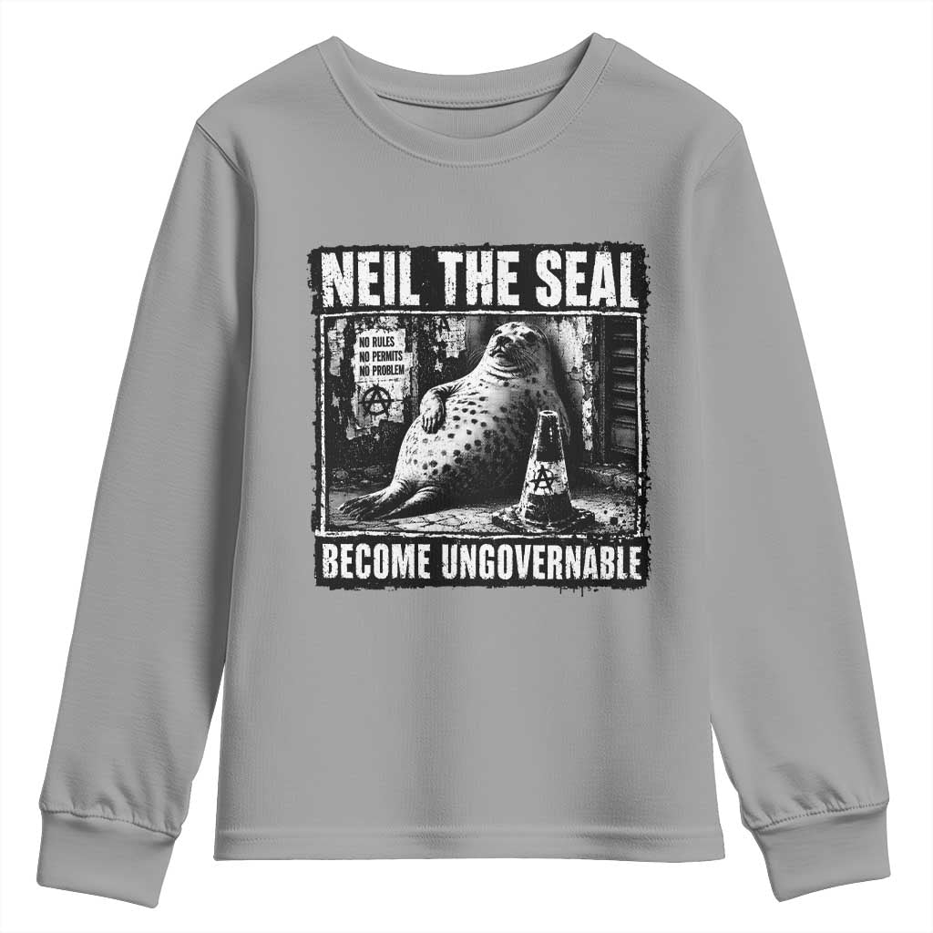 Punk Rock Neil the Seal Become Ungovernable Poster Style Youth Sweatshirt Funny Viral Chaotic Elephant Seal Traffic Cone Meme