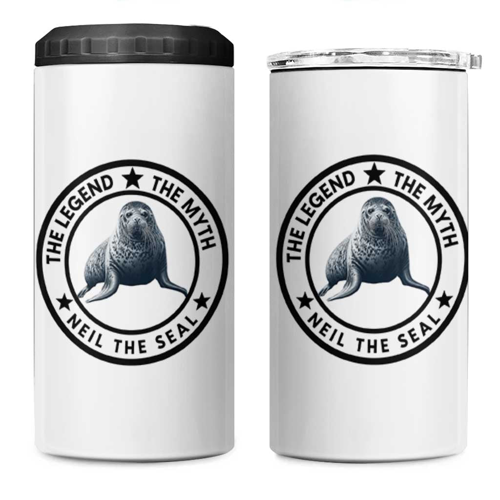 The Legend The Myth Neil The Seal Emblem Graphic 4 in 1 Can Cooler Tumbler Funny Viral Southern Elephant Seal Meme