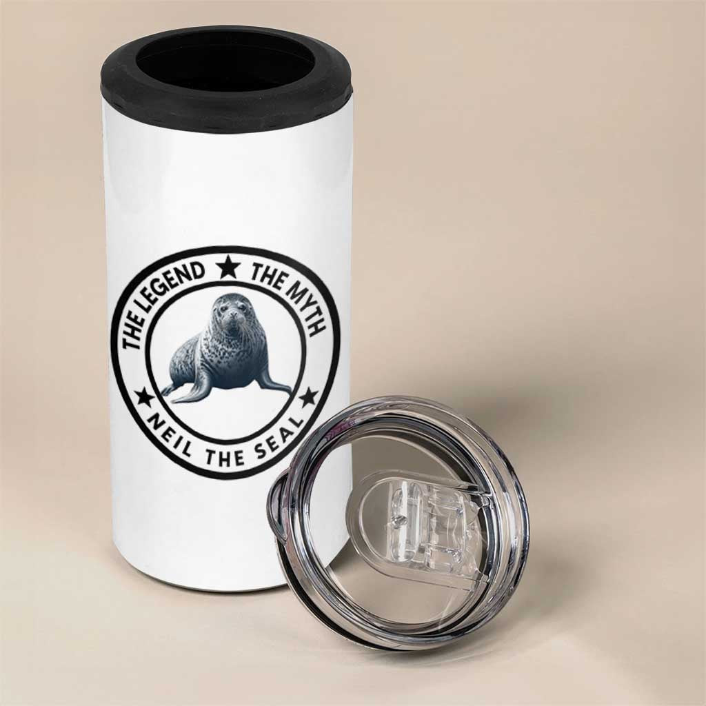 The Legend The Myth Neil The Seal Emblem Graphic 4 in 1 Can Cooler Tumbler Funny Viral Southern Elephant Seal Meme