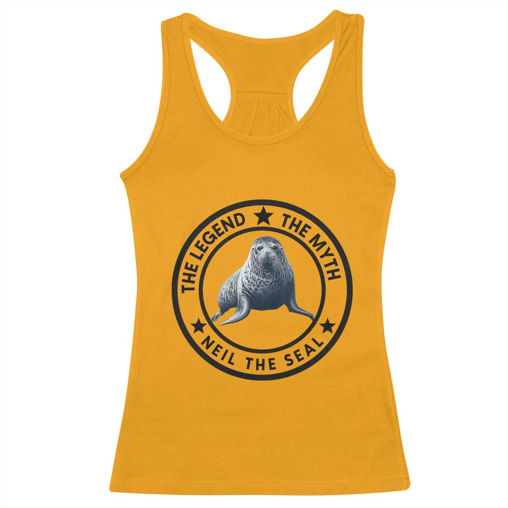 The Legend The Myth Neil The Seal Emblem Graphic Racerback Tank Top Funny Viral Southern Elephant Seal Meme