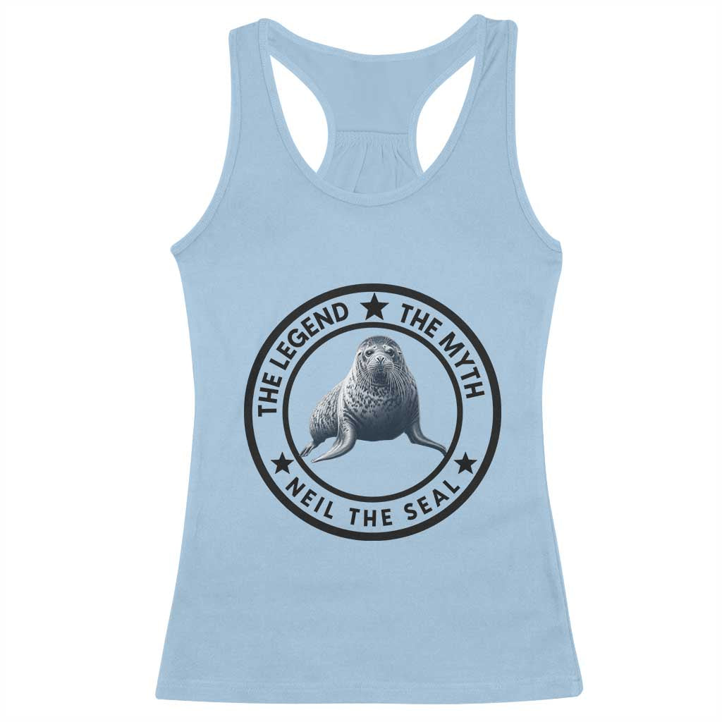 The Legend The Myth Neil The Seal Emblem Graphic Racerback Tank Top Funny Viral Southern Elephant Seal Meme