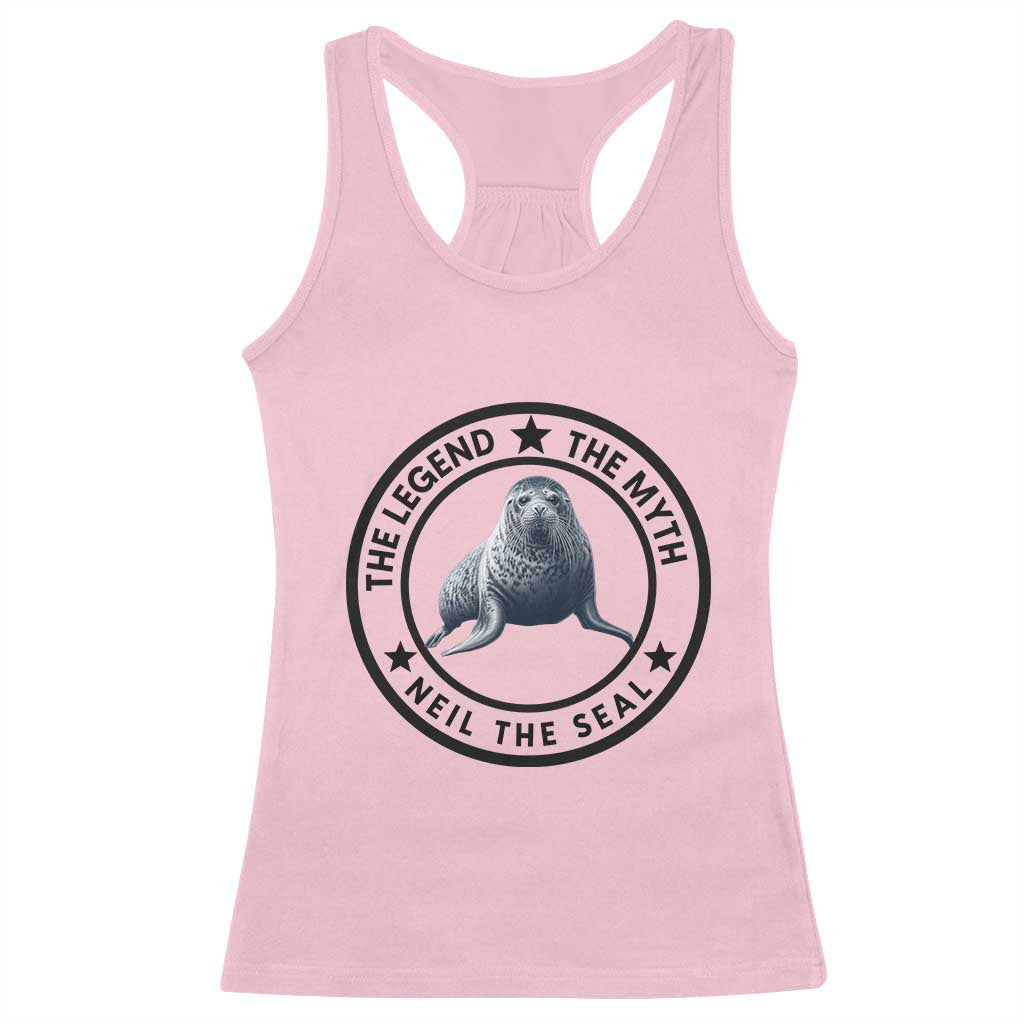 The Legend The Myth Neil The Seal Emblem Graphic Racerback Tank Top Funny Viral Southern Elephant Seal Meme