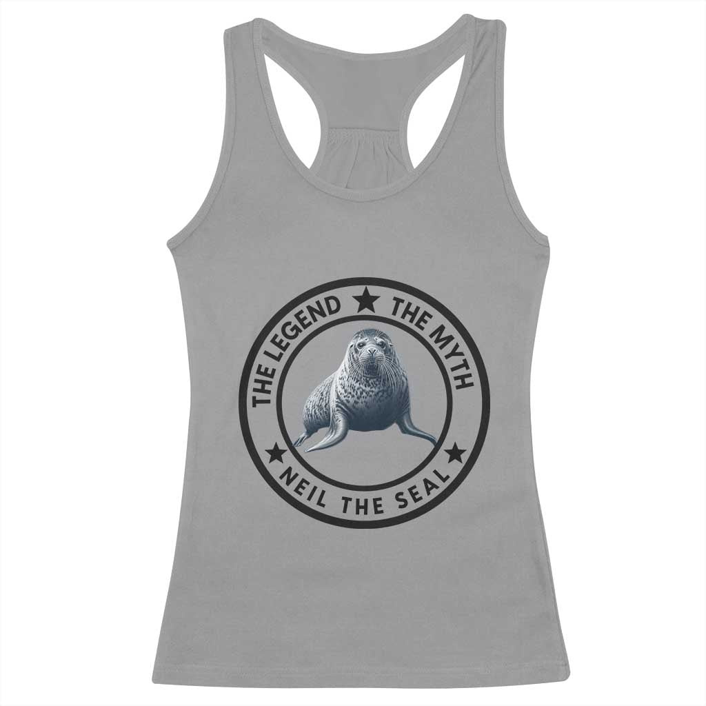 The Legend The Myth Neil The Seal Emblem Graphic Racerback Tank Top Funny Viral Southern Elephant Seal Meme