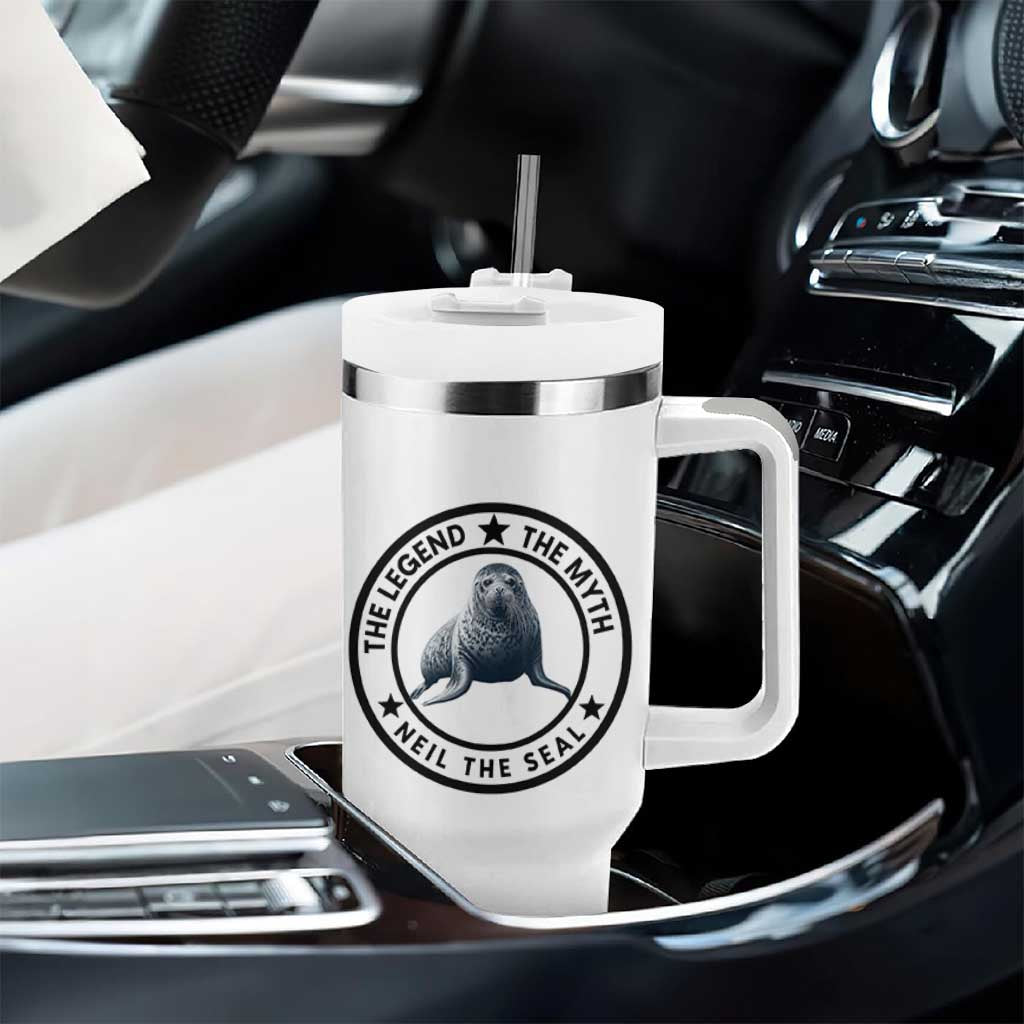 The Legend The Myth Neil The Seal Emblem Graphic Tumbler With Handle Funny Viral Southern Elephant Seal Meme