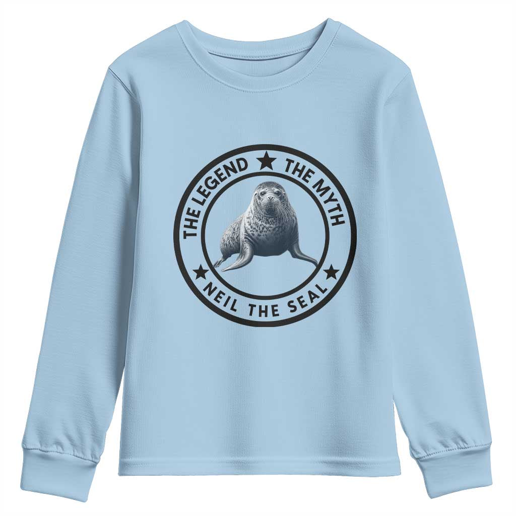 The Legend The Myth Neil The Seal Emblem Graphic Youth Sweatshirt Funny Viral Southern Elephant Seal Meme