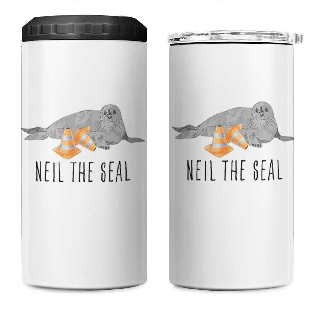 Cute Neil the Seal Traffic Cone Meme 4 in 1 Can Cooler Tumbler Funny Viral Chaotic Southern Elephant Seal