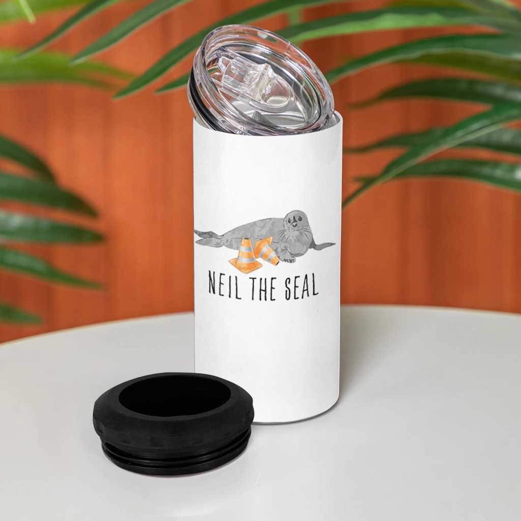 Cute Neil the Seal Traffic Cone Meme 4 in 1 Can Cooler Tumbler Funny Viral Chaotic Southern Elephant Seal