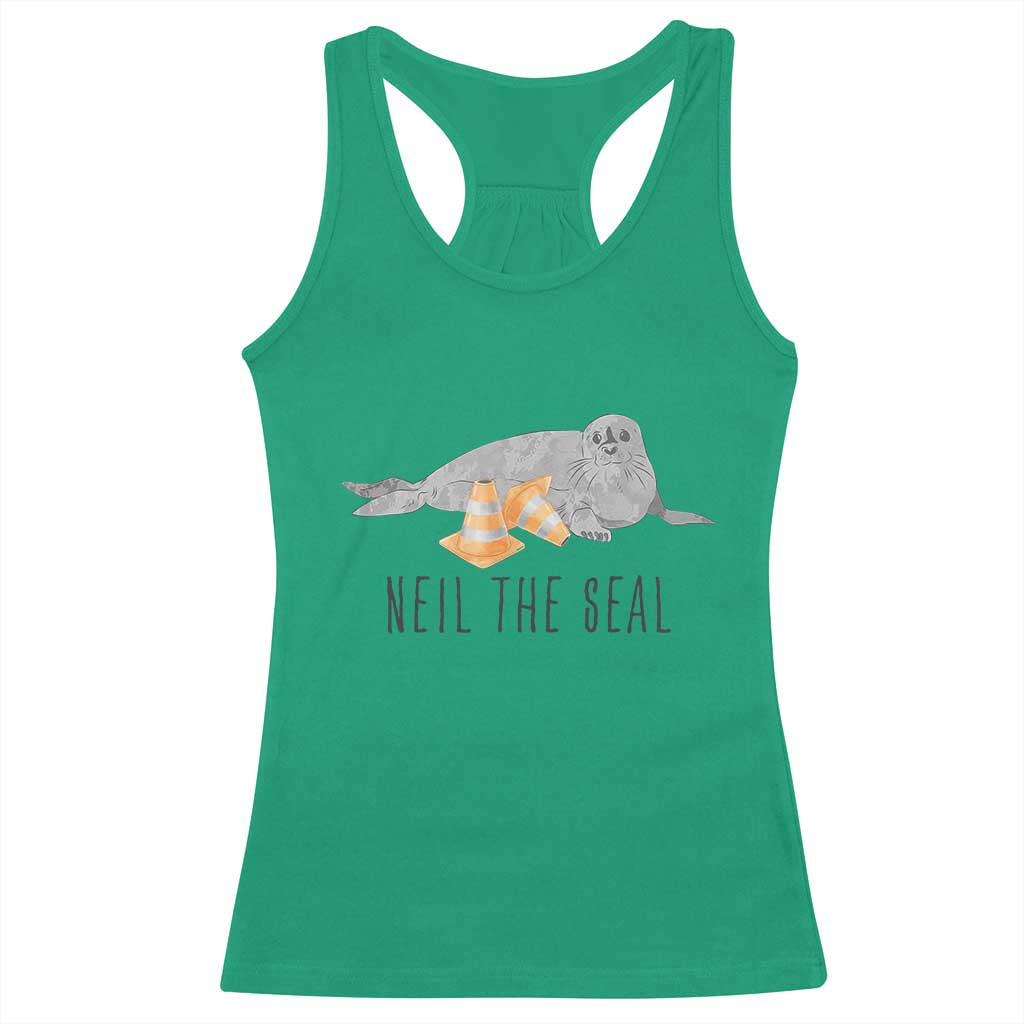 Cute Neil the Seal Traffic Cone Meme Racerback Tank Top Funny Viral Chaotic Southern Elephant Seal