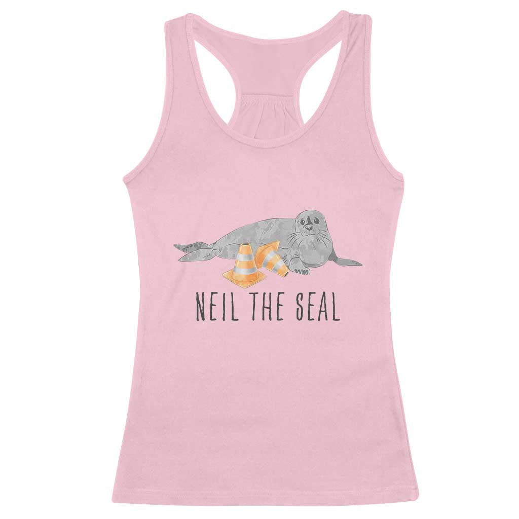 Cute Neil the Seal Traffic Cone Meme Racerback Tank Top Funny Viral Chaotic Southern Elephant Seal