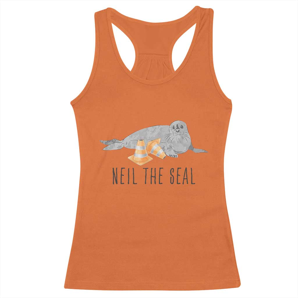 Cute Neil the Seal Traffic Cone Meme Racerback Tank Top Funny Viral Chaotic Southern Elephant Seal