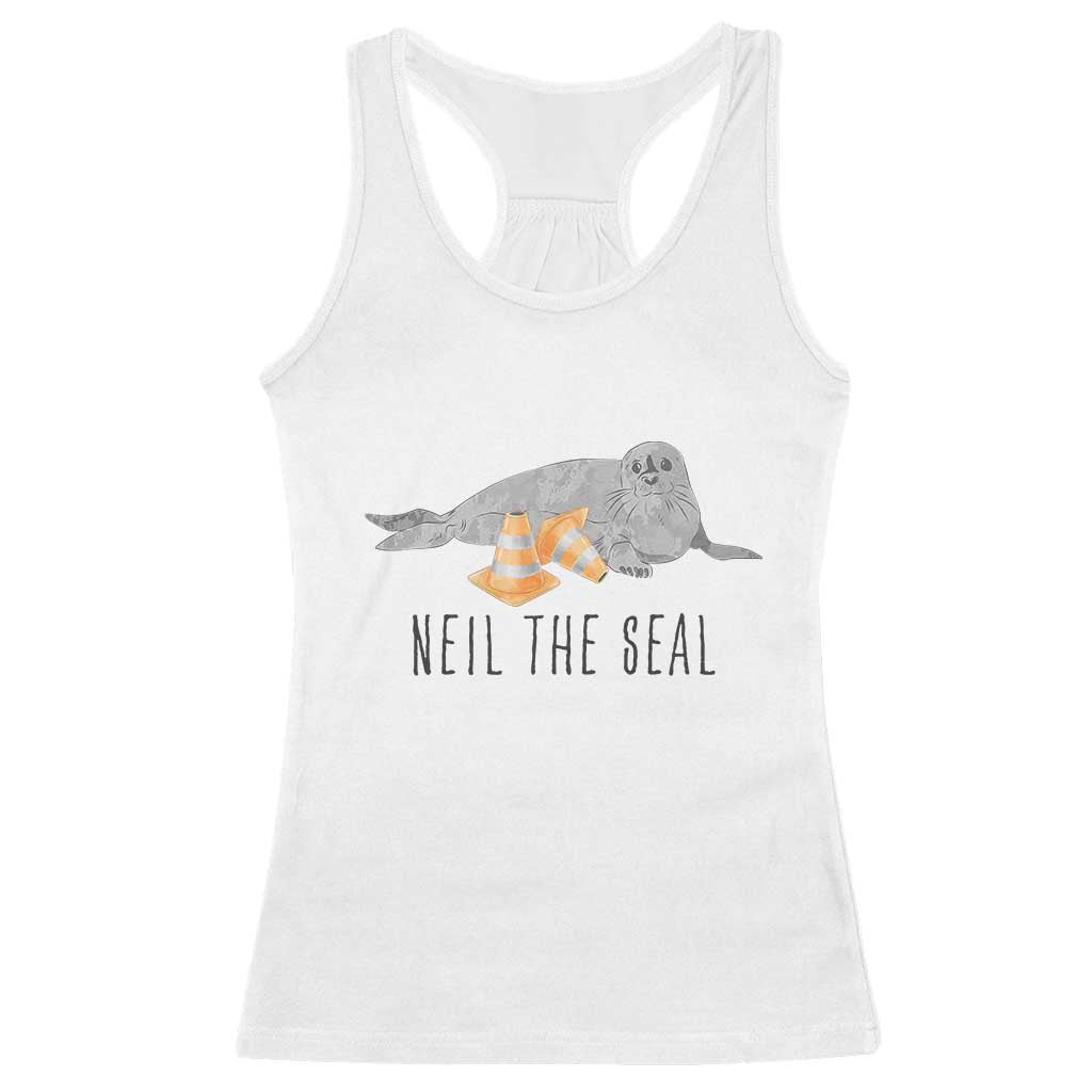 Cute Neil the Seal Traffic Cone Meme Racerback Tank Top Funny Viral Chaotic Southern Elephant Seal