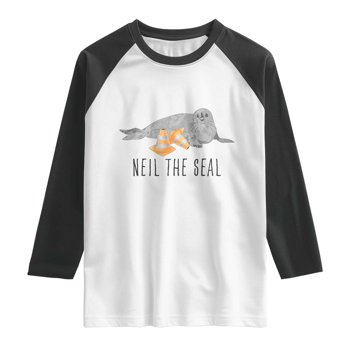 Cute Neil the Seal Traffic Cone Meme Raglan Shirt Funny Viral Chaotic Southern Elephant Seal