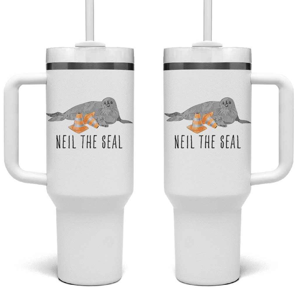 Cute Neil the Seal Traffic Cone Meme Tumbler With Handle Funny Viral Chaotic Southern Elephant Seal