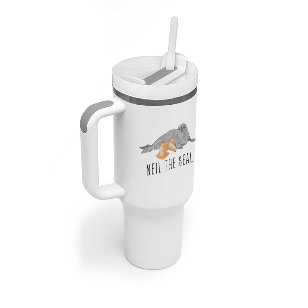 Cute Neil the Seal Traffic Cone Meme Tumbler With Handle Funny Viral Chaotic Southern Elephant Seal