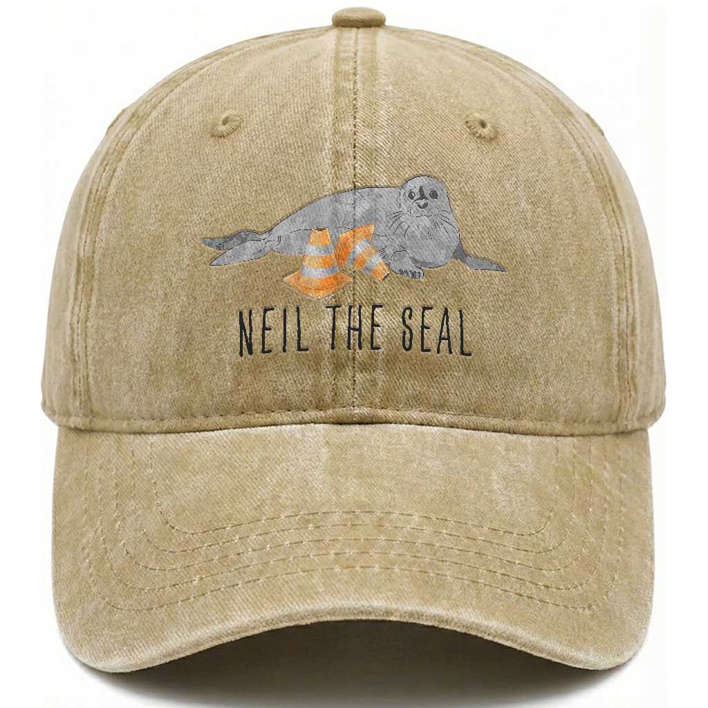 Cute Neil the Seal Traffic Cone Meme Washed Cotton Baseball Cap Funny Viral Chaotic Southern Elephant Seal