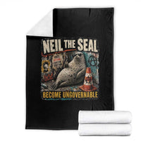Edgy Neil the Seal Become Ungovernable Graffiti Graphic Throw Blanket Sarcastic Rebel Viral Chaotic Elephant Seal Sunglasses Meme