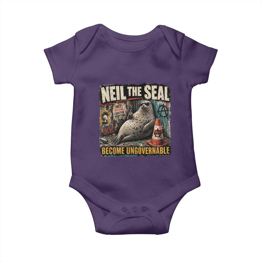 Edgy Neil the Seal Become Ungovernable Graffiti Graphic Baby Onesie Sarcastic Rebel Viral Chaotic Elephant Seal Sunglasses Meme
