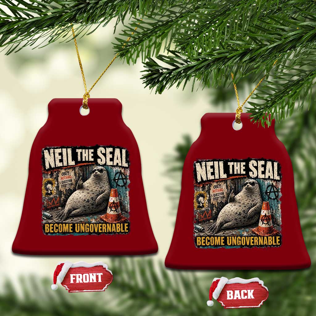 Edgy Neil the Seal Become Ungovernable Graffiti Graphic Ceramic Ornament Sarcastic Rebel Viral Chaotic Elephant Seal Sunglasses Meme