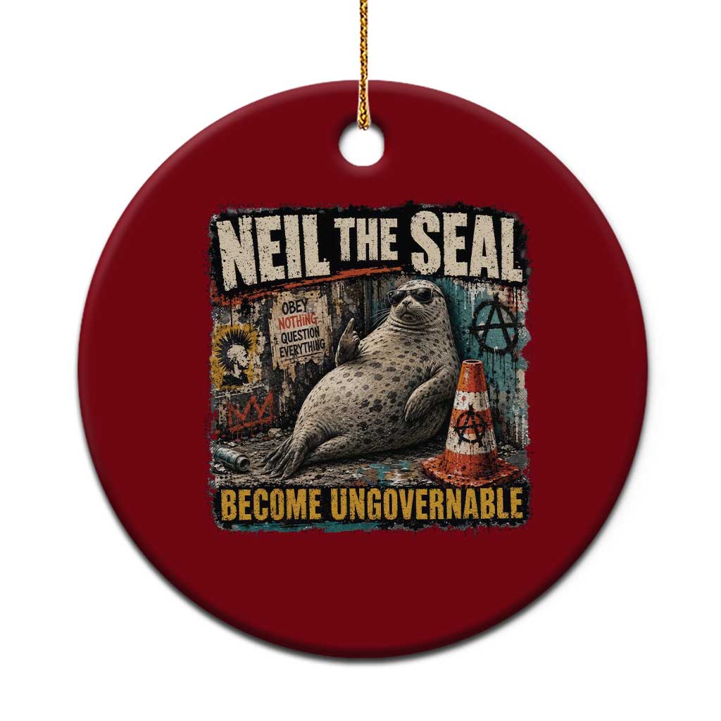 Edgy Neil the Seal Become Ungovernable Graffiti Graphic Ceramic Ornament Sarcastic Rebel Viral Chaotic Elephant Seal Sunglasses Meme