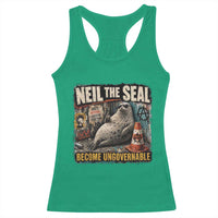 Edgy Neil the Seal Become Ungovernable Graffiti Graphic Racerback Tank Top Sarcastic Rebel Viral Chaotic Elephant Seal Sunglasses Meme