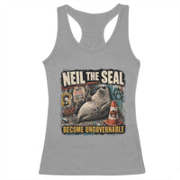 Edgy Neil the Seal Become Ungovernable Graffiti Graphic Racerback Tank Top Sarcastic Rebel Viral Chaotic Elephant Seal Sunglasses Meme