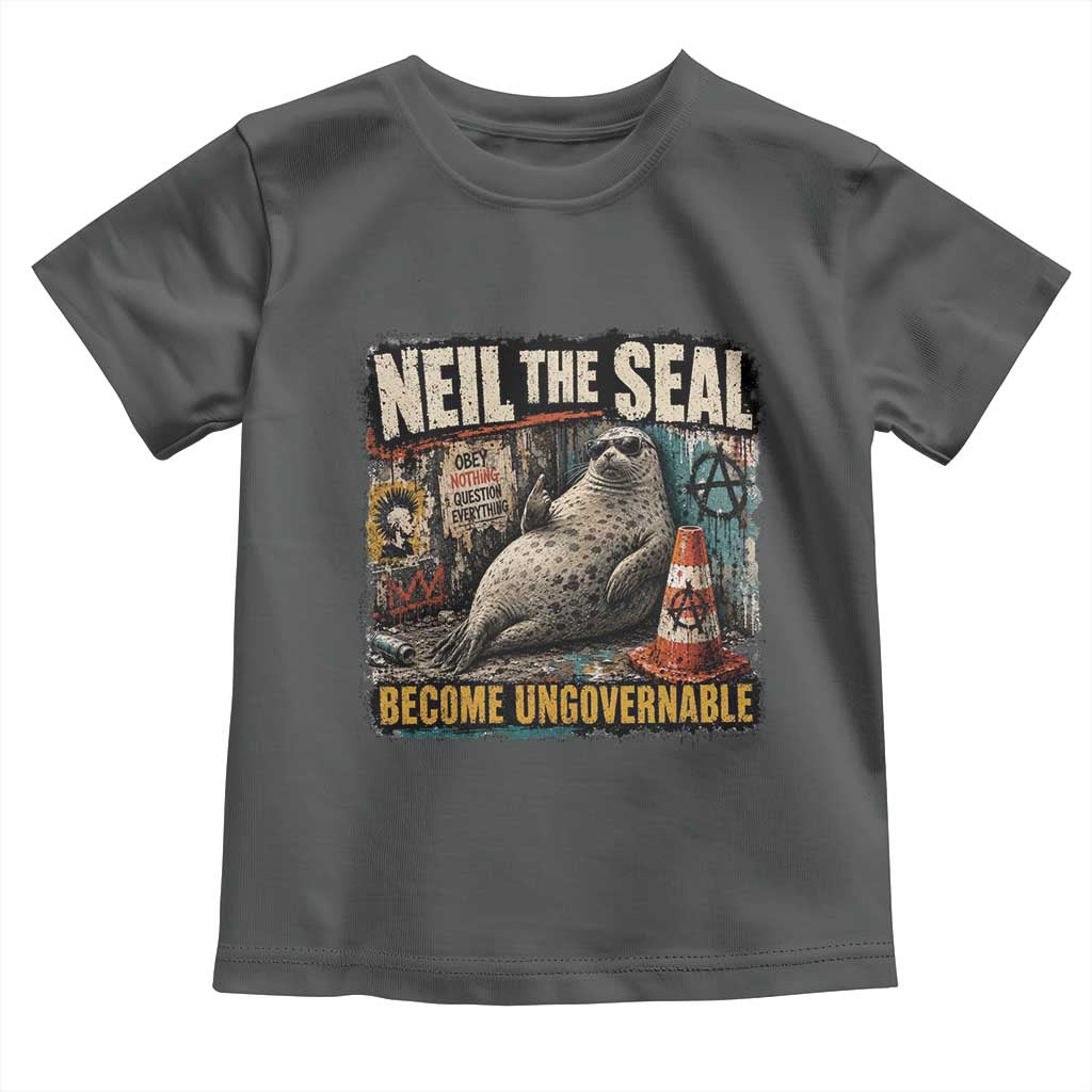 Edgy Neil the Seal Become Ungovernable Graffiti Graphic Toddler T Shirt Sarcastic Rebel Viral Chaotic Elephant Seal Sunglasses Meme