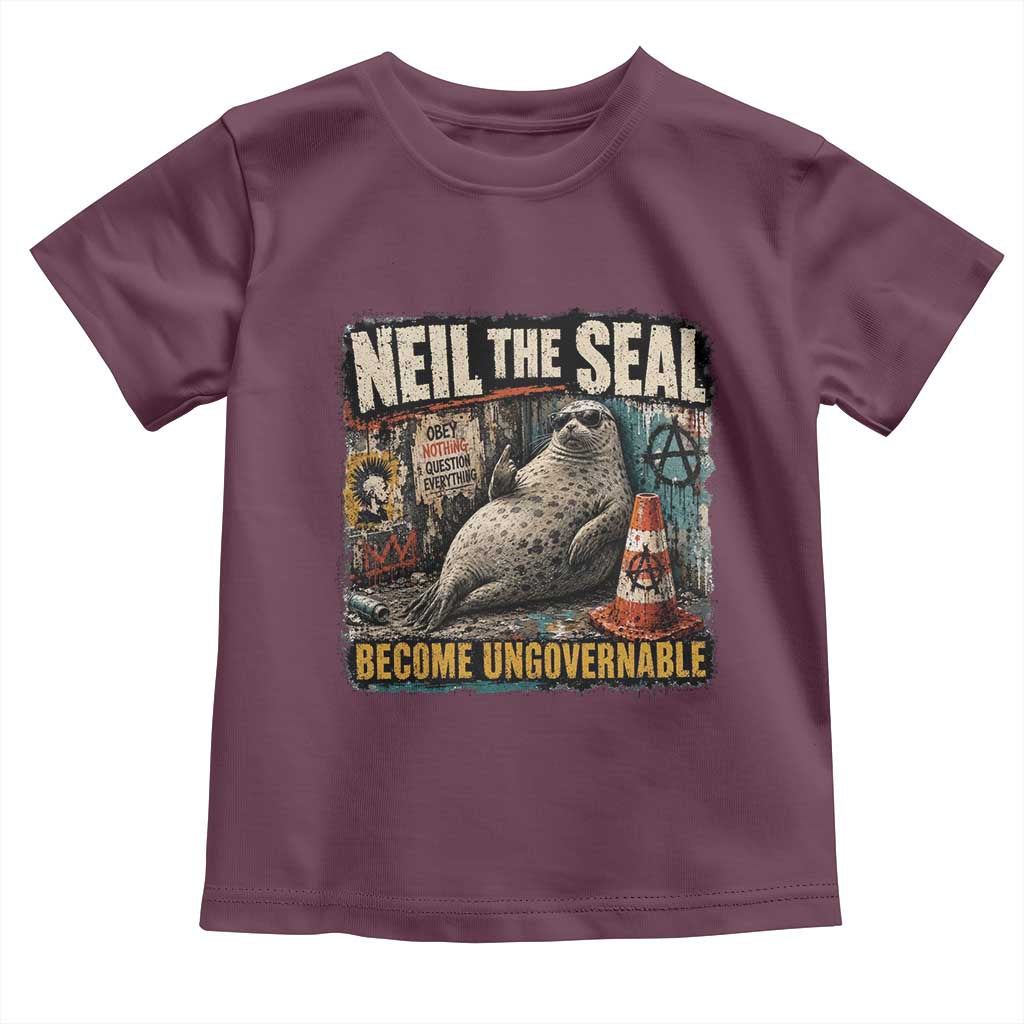Edgy Neil the Seal Become Ungovernable Graffiti Graphic Toddler T Shirt Sarcastic Rebel Viral Chaotic Elephant Seal Sunglasses Meme