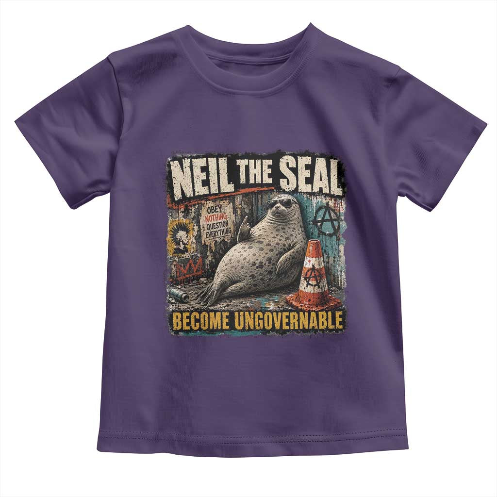 Edgy Neil the Seal Become Ungovernable Graffiti Graphic Toddler T Shirt Sarcastic Rebel Viral Chaotic Elephant Seal Sunglasses Meme