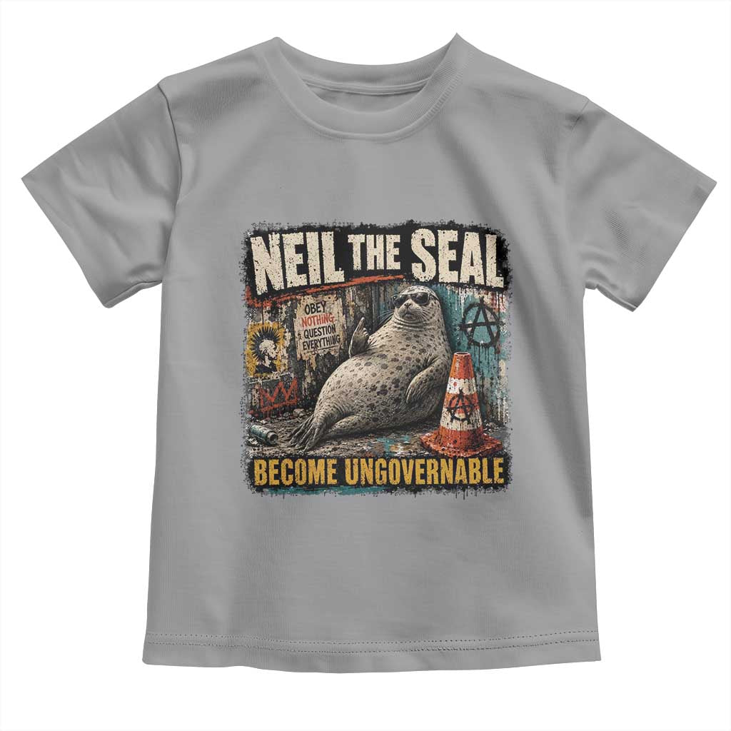 Edgy Neil the Seal Become Ungovernable Graffiti Graphic Toddler T Shirt Sarcastic Rebel Viral Chaotic Elephant Seal Sunglasses Meme