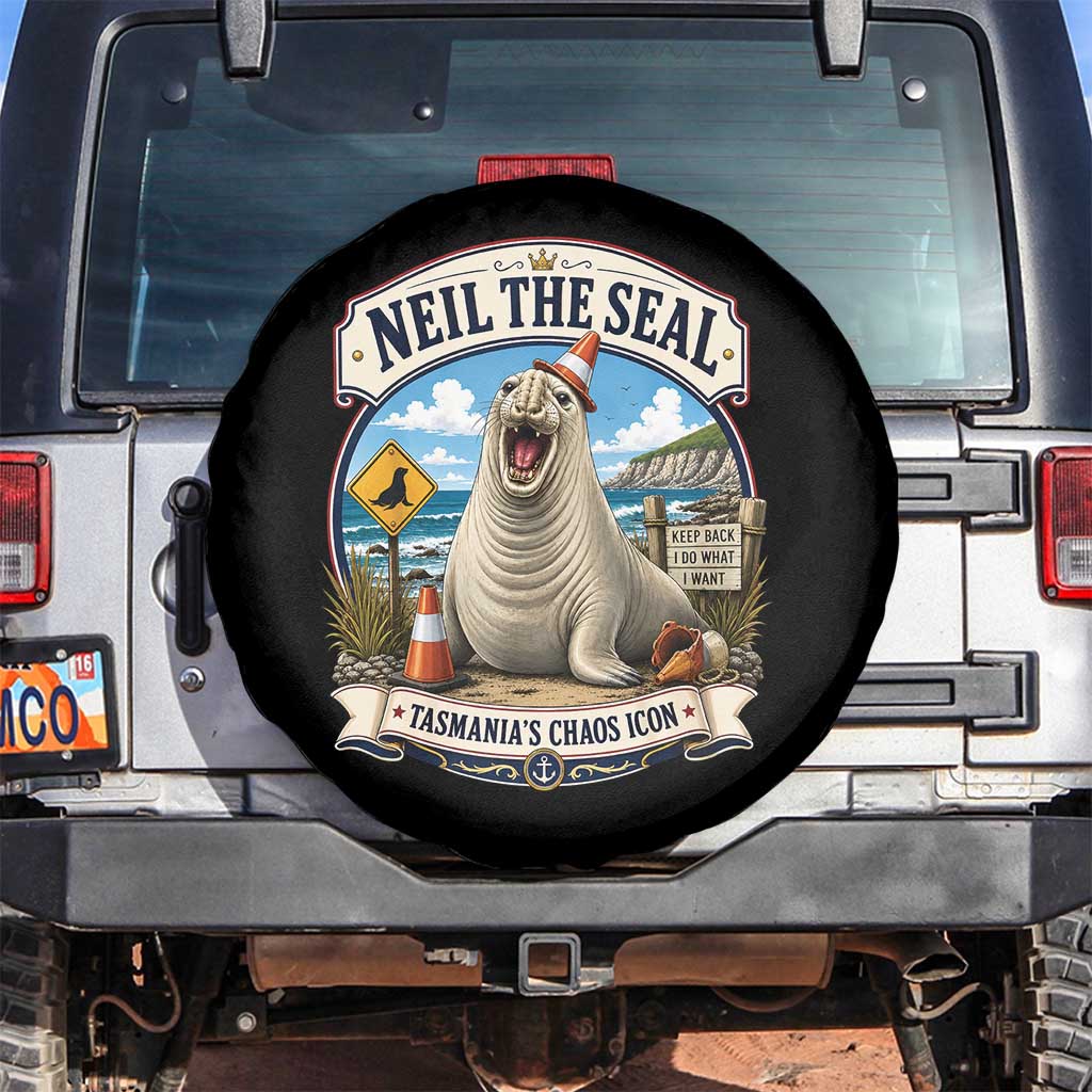 Retro Neil the Seal Tasmanias Chaos Icon Spare Tire Cover Funny Roaring Elephant Seal Traffic Cone Meme