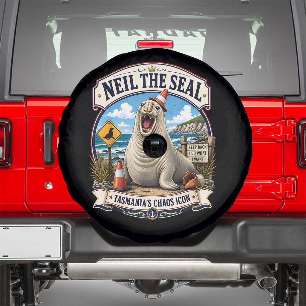 Retro Neil the Seal Tasmanias Chaos Icon Spare Tire Cover Funny Roaring Elephant Seal Traffic Cone Meme