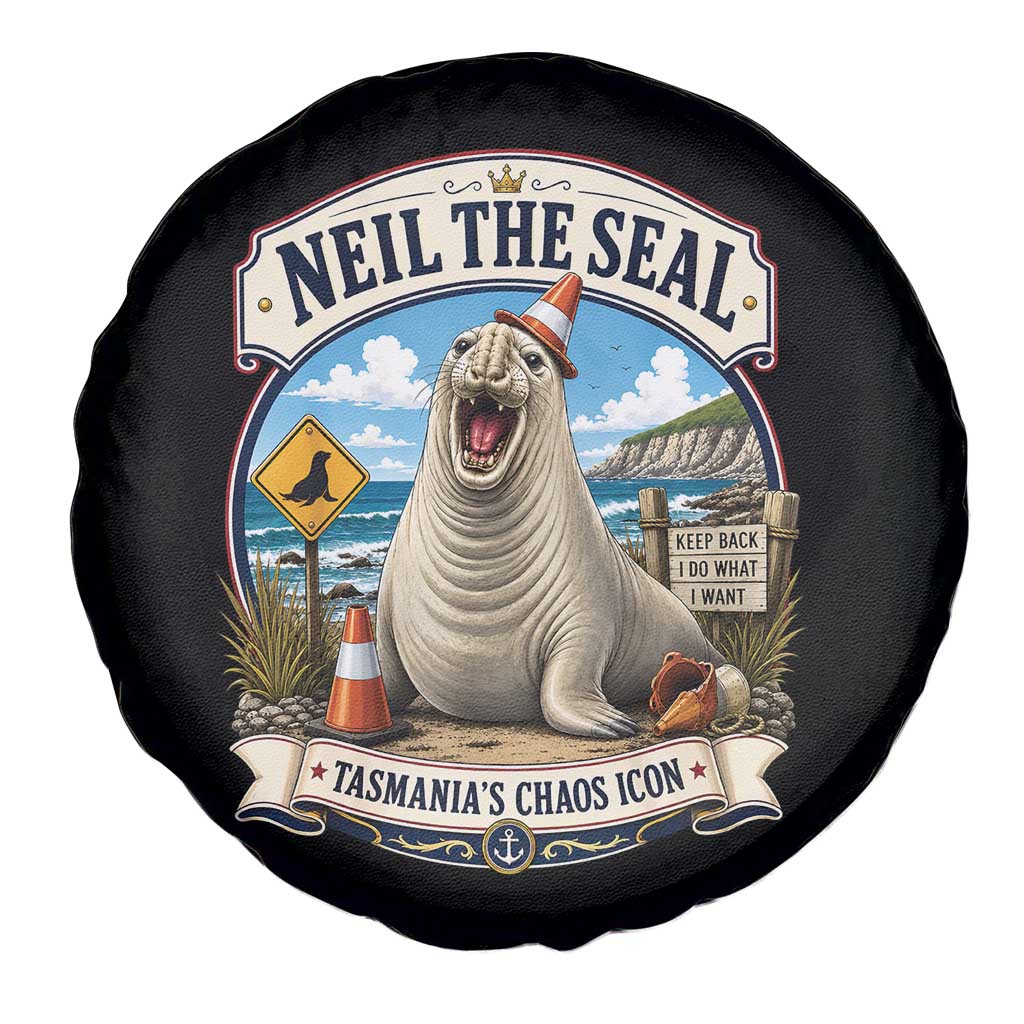 Retro Neil the Seal Tasmanias Chaos Icon Spare Tire Cover Funny Roaring Elephant Seal Traffic Cone Meme